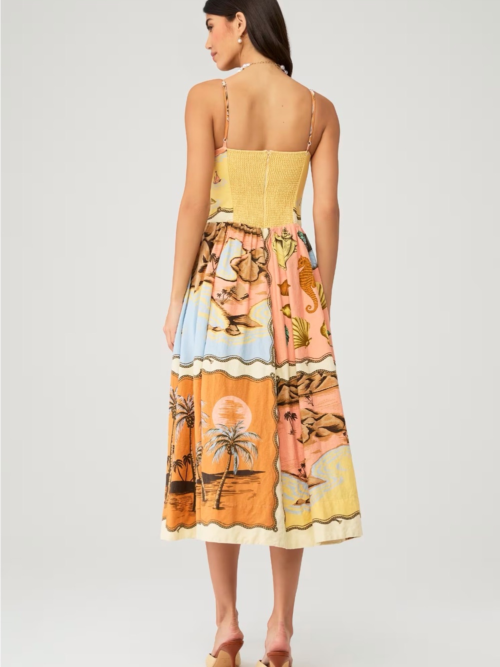 Farm Rio Souvenir Mixed Scarf Multicolor Sunset Patchwork Midi Dress - Picture 3 of 3